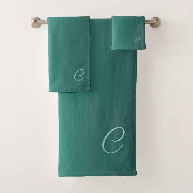 Gradient Teal with Custom Monogram Bath Towel Set (Insitu)