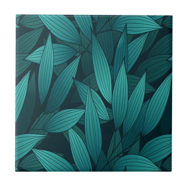 Gradient tropical leaves ceramic tile (Front)