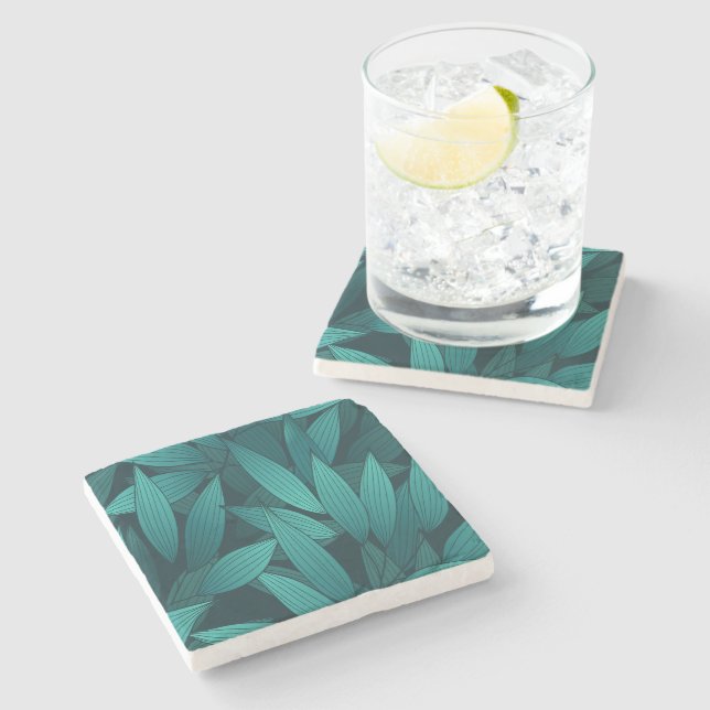 Gradient tropical leaves stone coaster (Side)