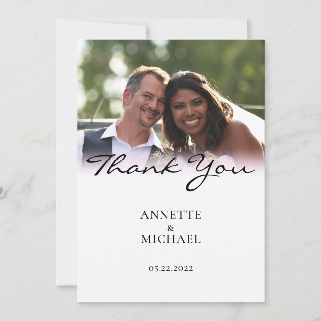 Gradient white fade wedding thank you card (Front)