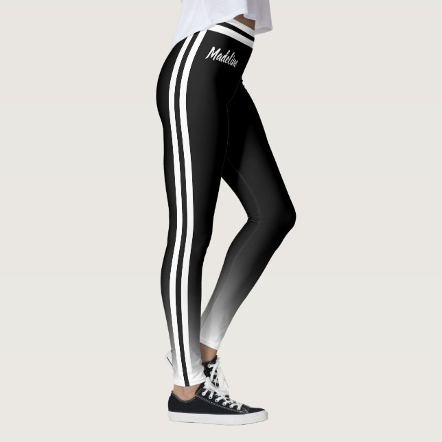 Gradient White with Double Side Stripe on Black Leggings (Right)