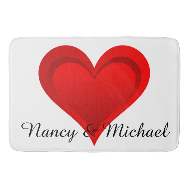 Gradients RED LOVE HEART + your text & ideas Bath Mat (Front)