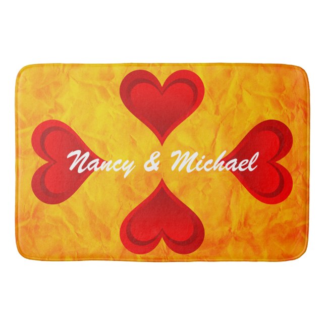 Gradients RED LOVE HEART + your text & ideas Bath Mat (Front)