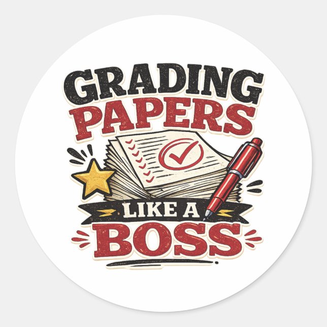 Grading Papers Like A Boss Funny Teacher Retro Classic Round Sticker (Front)