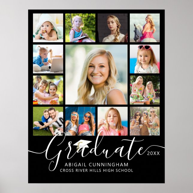 Graduate 13 Photo Collage Script Custom Colour Poster (Front)