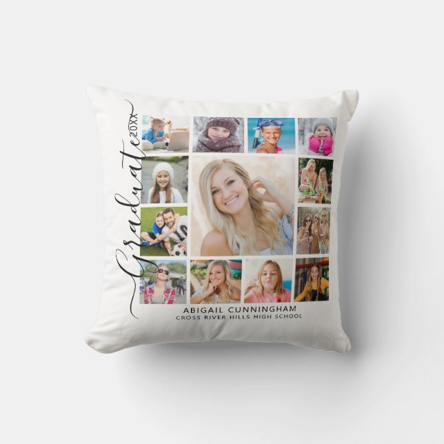 Graduate 13 Photo Collage Script Keepsake Cushion (Front)