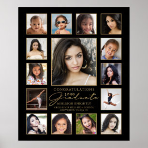 Graduate 15 Photo Collage Handwritten Script Black Poster