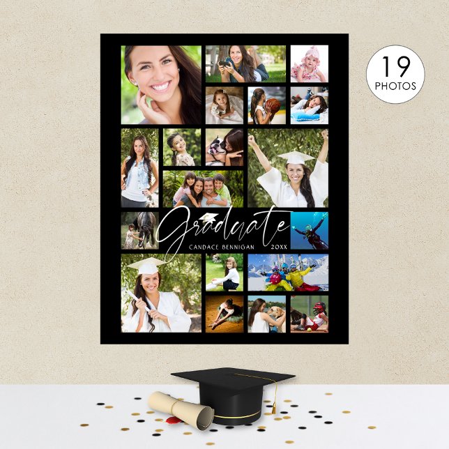 Graduate 19 Photo Collage Script Black Party Poster (Creator Uploaded)