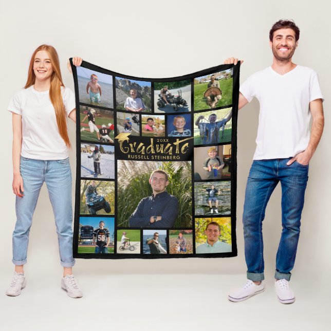 Graduate 19 Photo Gold Brush Typography Your Colou Fleece Blanket (In Situ)