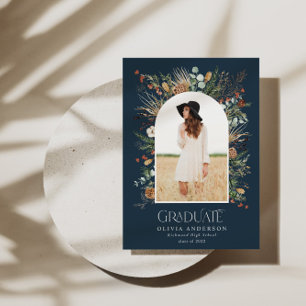 Graduate 1 photo arch navy blue botanical floral announcement