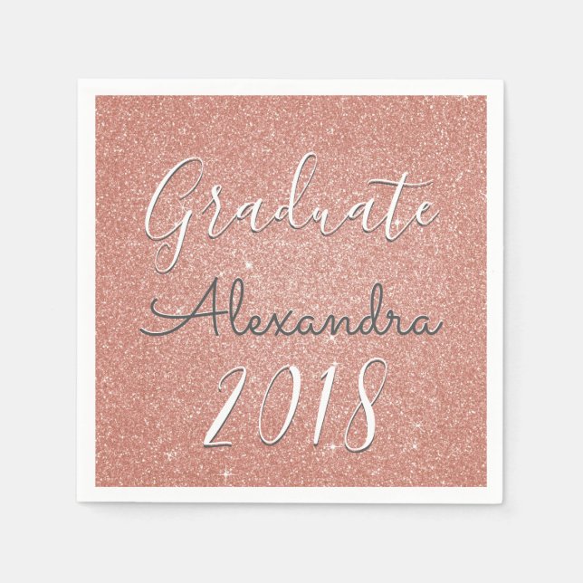 Graduate 2018 Rose Gold - Blush Pink Glitter Napkin (Front)