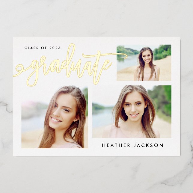 Graduate 2022 Trendy 3 Photo Collage Party Foil In (Front)