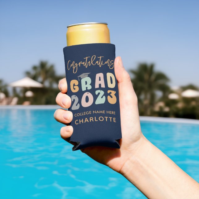 Graduate 2023 Congrats Graduation Party Retro Seltzer Can Cooler (In Situ Pool)