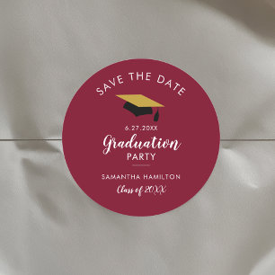 Graduate 2024 Burgundy Save the Date Grad Party Classic Round Sticker