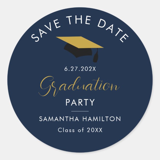 Graduate 2024 Script Save the Date Grad Party Classic Round Sticker (Front)