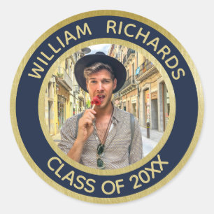 Graduate 2025 Photo Personalised Classic Round Sticker