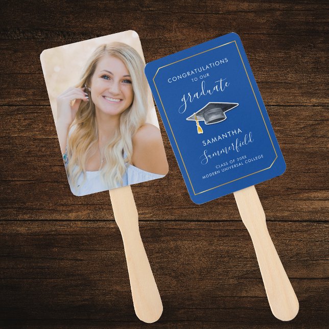 Graduate 2025 Photo Script Blue Graduation Party Hand Fan (Graduate 2025 Photo Script Blue Graduation Party Hand Fan)