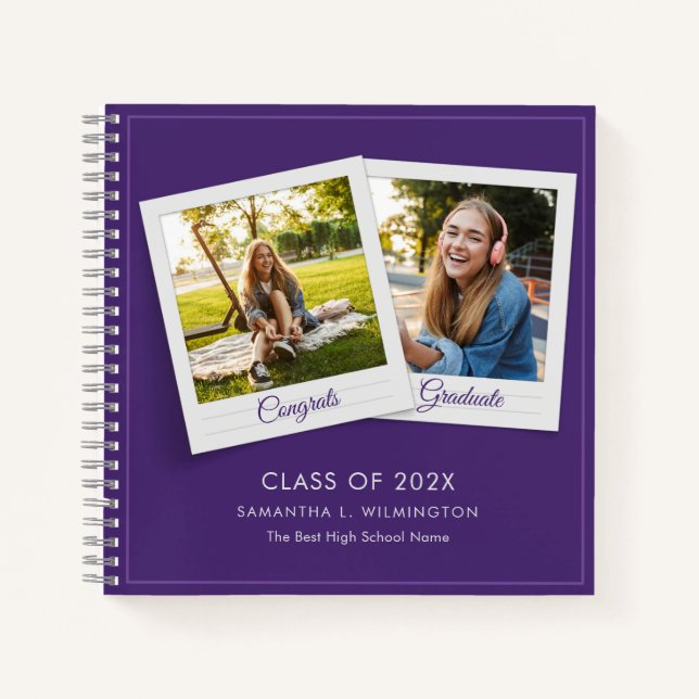 Graduate 2025 Photos Graduation Purple Guest Notebook (Front)