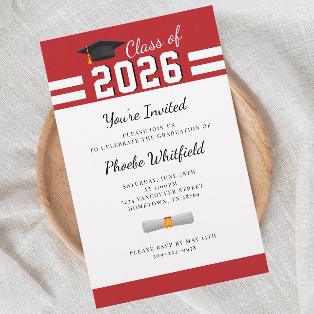 Graduate 2025 Red White Graduation Party Stationery (Graduation 2025 Red White Bold Grad Party Invitation)