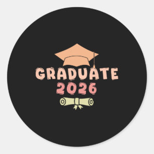 Graduate 2026 Cap Diploma Graduation Students Fami Classic Round Sticker