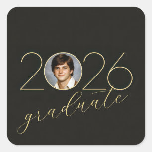 Graduate 2026 Photo Frame on Black Square Sticker