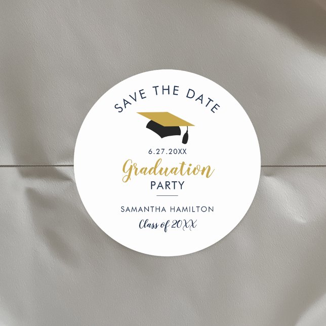 Graduate 2026 Script Save the Date Grad Party Classic Round Sticker (Graduation Save the Date White Classic Round Sticker)