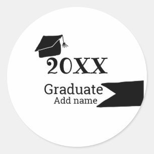 Graduate 20XX graduation hat simple minimal modern Classic Round Sticker
