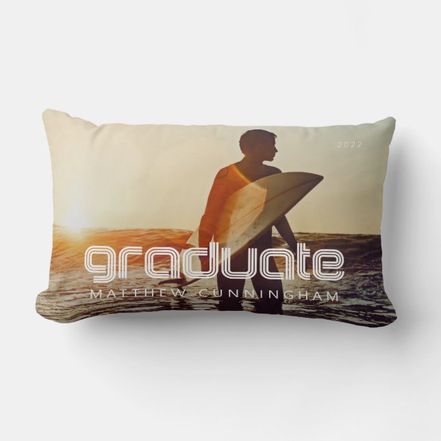 Graduate 20XX Retro Cool Simple Grad Year Photo Lumbar Cushion (Front)