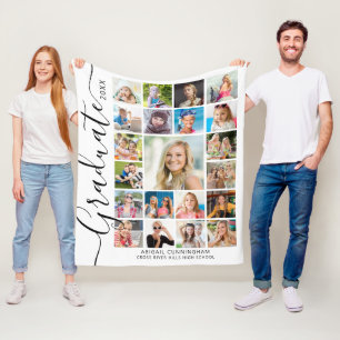 Graduate 21 Photo Collage Script Keepsake Fleece Blanket