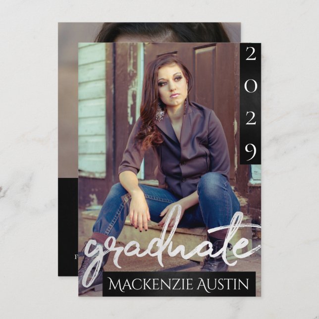 Graduate 2 Photo | Chic Script Simple Keepsake Invitation (Front/Back)
