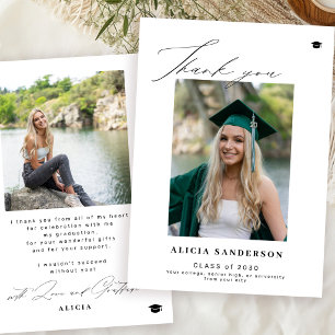 Graduate 2 photo elegant script graduation thank you card