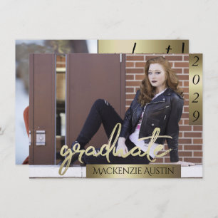 Graduate 2 Photo   Gold Script Elegant Grad Invitation