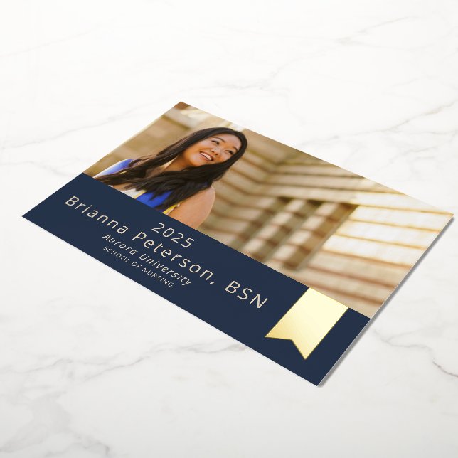 Graduate 2 Photo Navy Gold Foil Sash (Rotated)