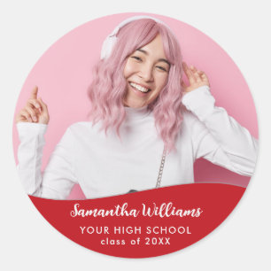 Graduate 2 Photo Script Yay Grad Personalised Classic Round Sticker