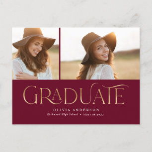 Graduate 2 photo watercolor botanical burgundy ann holiday postcard