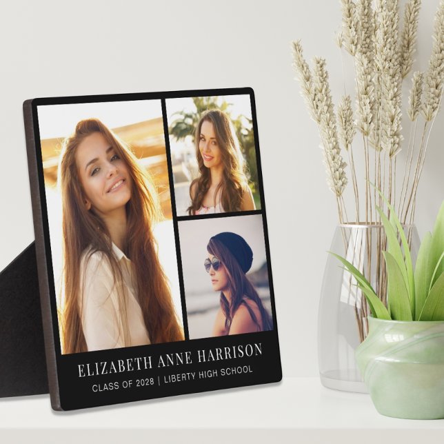 Graduate 3 Photo Collage Black Plaque (Creator Uploaded)