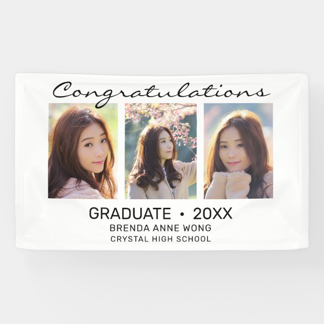 Graduate 3 Photo Collage Black Script 2023 Banner (Horizontal)