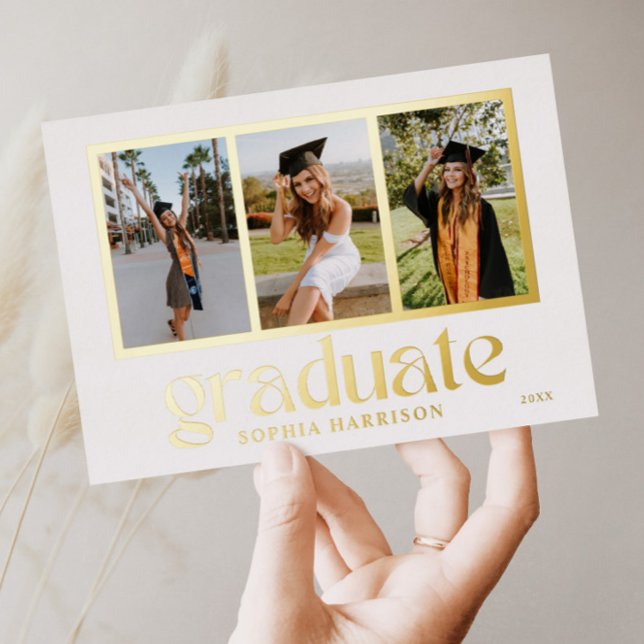Graduate 3 Photos Graduation Announcement Card (Creator Uploaded)
