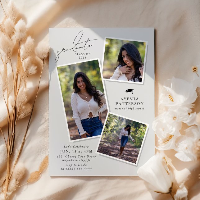 Graduate 3 Picture Graduation Party  Invitation (Creator Uploaded)