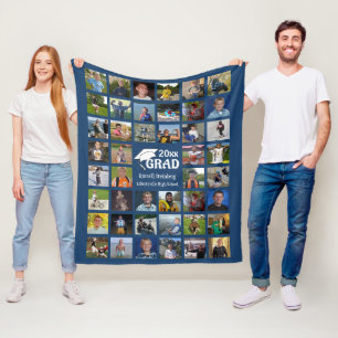 Graduate 44 Photo Collage Name School Blue Fleece Blanket