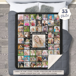 Graduate 55 Photo Collage Memory Sherpa Blanket