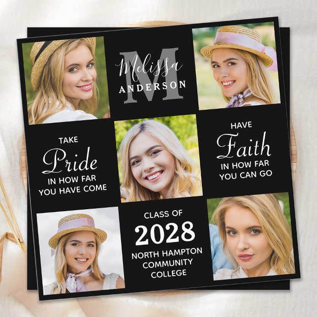 Graduate 5 Photo Collage Black Graduation Announcement (Creator Uploaded)