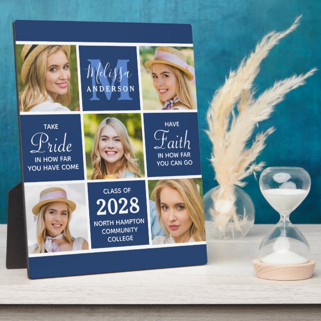 Graduate 5 Photo Collage Inspirational Navy Blue Plaque (Side)