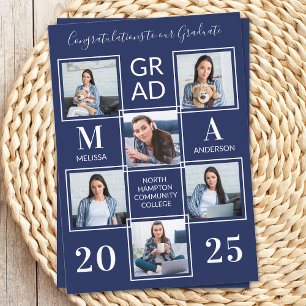 Graduate 6 Photo Personalised Navy Blue Graduation Invitation