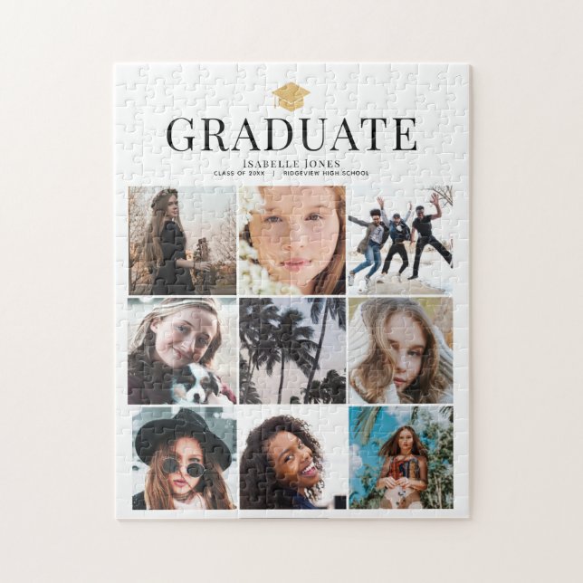 Graduate 9 Photo Collage White Jigsaw Puzzle (Vertical)