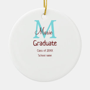 Graduate add name monogram green pink simple minim ceramic ornament