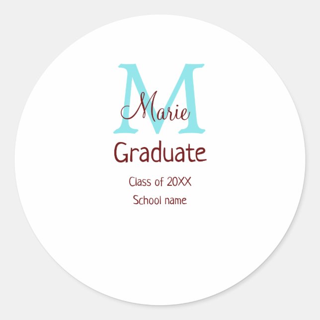 Graduate add name monogram green pink simple minim classic round sticker (Front)