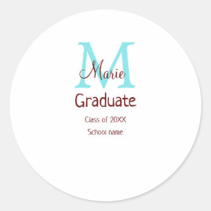 Graduate add name monogram green pink simple minim classic round sticker