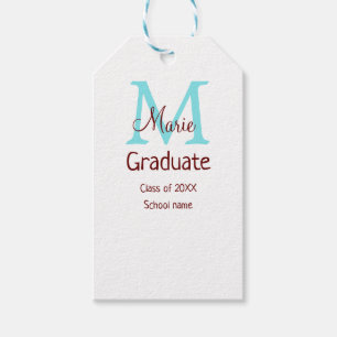Graduate add name monogram green pink simple minim gift tags