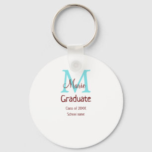 Graduate add name monogram green pink simple minim key ring